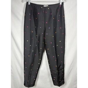 Allison Taylor Womens 6‎ Black Silk Embroidered Polka Dot Pants Lined Boho 00's